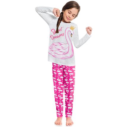 Pijama Infantil Feminino Manga Longa Kyly Cisne Branco/Azul 207531 -  Inverno - PIJAMAS - meninas - NINA KIDS