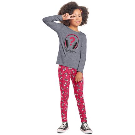 Calça Legging Infantil em Cotton com Glitter - Tam 5 a 14 Anos Preto