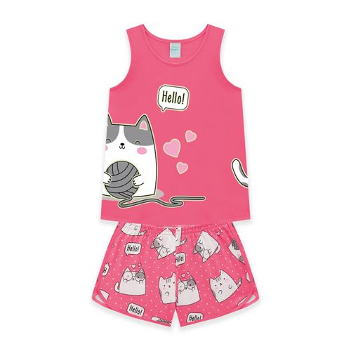 Pijama Infantil Hello Kitty Blusa e Short Meia Malha