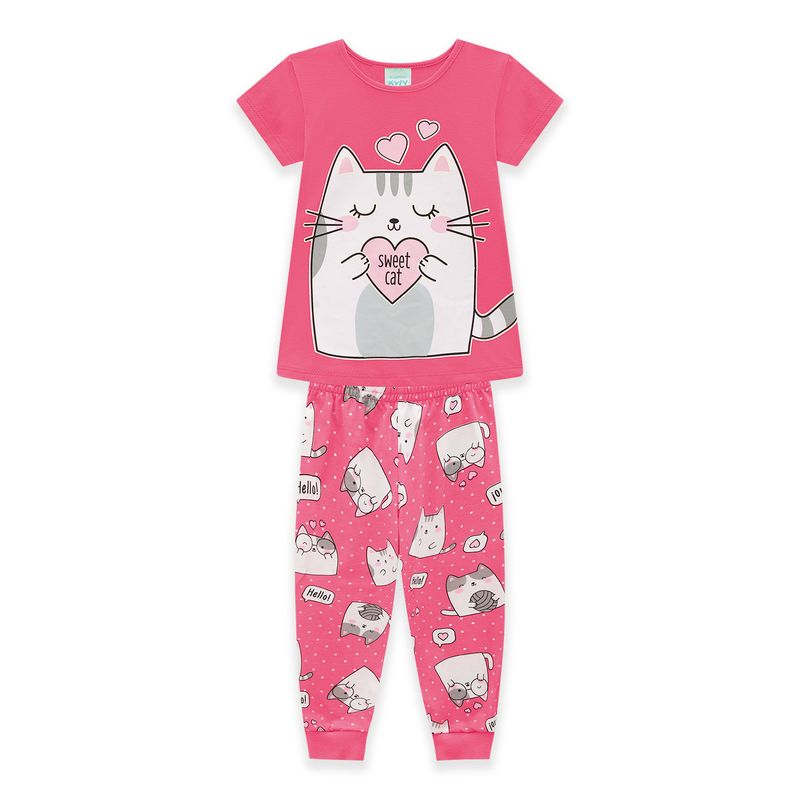 Pijama Infantil Hello Kitty Blusa e Short Meia Malha