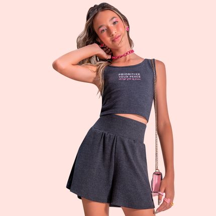 Conjunto Teen Feminino Blusa + Short Amora - lojauniversok