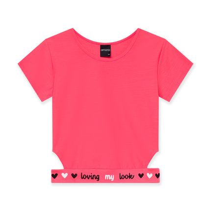 Blusa Cropped Teen Feminina Amora Flamê Fio Puro - lojauniversok