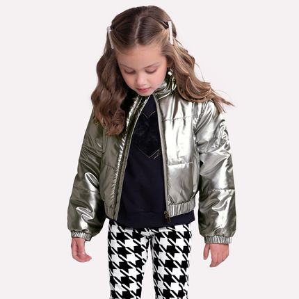 Jaqueta Puffer Infantil Feminina Jaqueta Metalizada Infantil