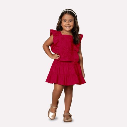 Conjunto Infantil Menina Blusa com Babados e Saia Rodada Milon